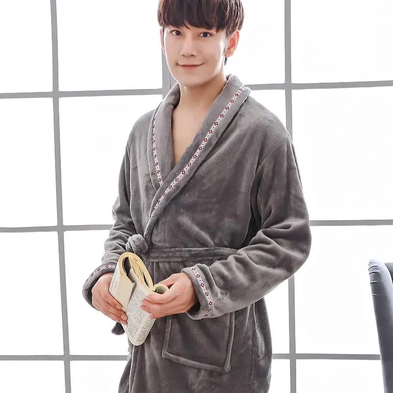 Men Robe 4 Lovers коралловый флисовый халат осень зима теплая Пижама для женщин и мужчин плотный халат для отдыха Ночная Рубашка домашняя одежда M L XL XXL - Цвет: Men Robe 4