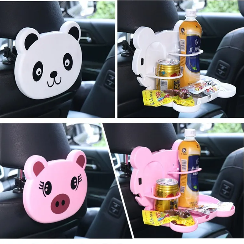 

Cartoon Bear Car Backseat Hanging Water Cup Holder Multi-functional Folding Portable Bottle Auto Drink Storage Box Organizer