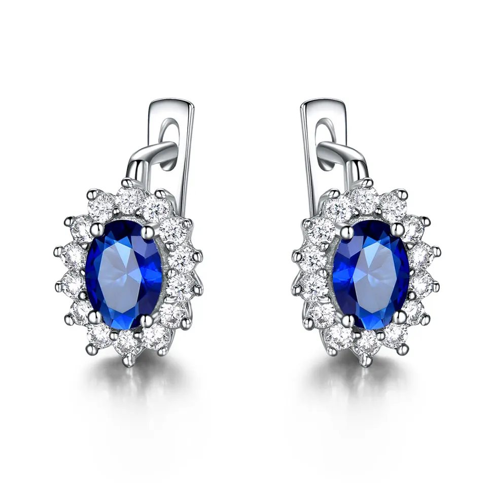 blue sapphire UMCHO Твердые 925 пробы серебро зеленый изумруд синий сапфир драгоценный камень клип серьги для женщин Свадебные украшения свадьба Диана - Цвет камня: blue sapphire