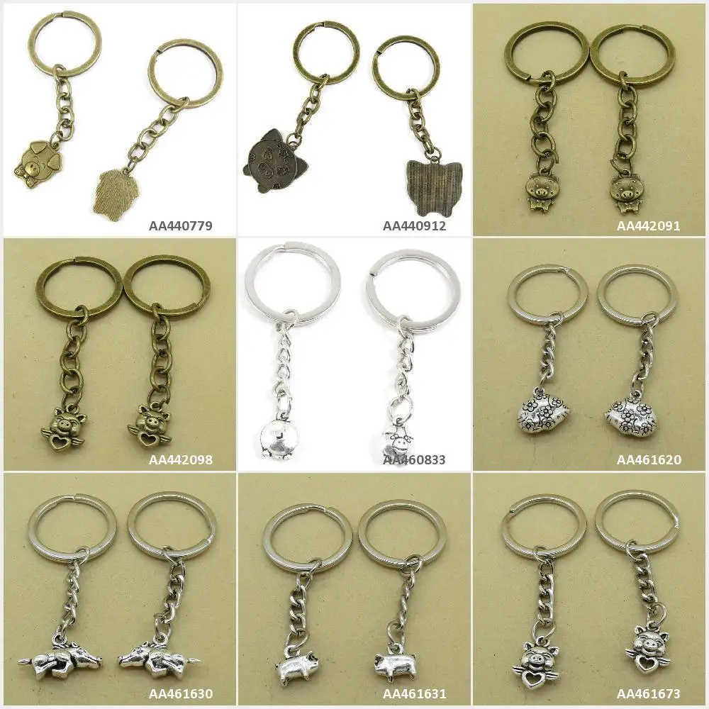 Antique Bronze Silver Tone Keychain Keyring Keytag Pig Piggy Heart Wings Boar Chinese Zodiac Key Chain Ring Tag Bag Charms Gift | Украшения