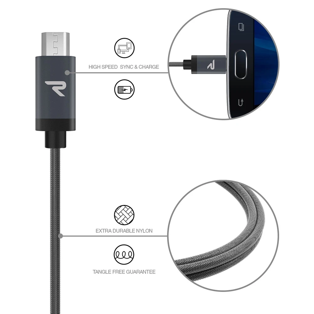 [2 шт./упак.] RAMPOW ажурный Micro USB кабель для samsung Galaxy S7/S6 2 0 Быстрый зарядный usb Xiaomi Redmi