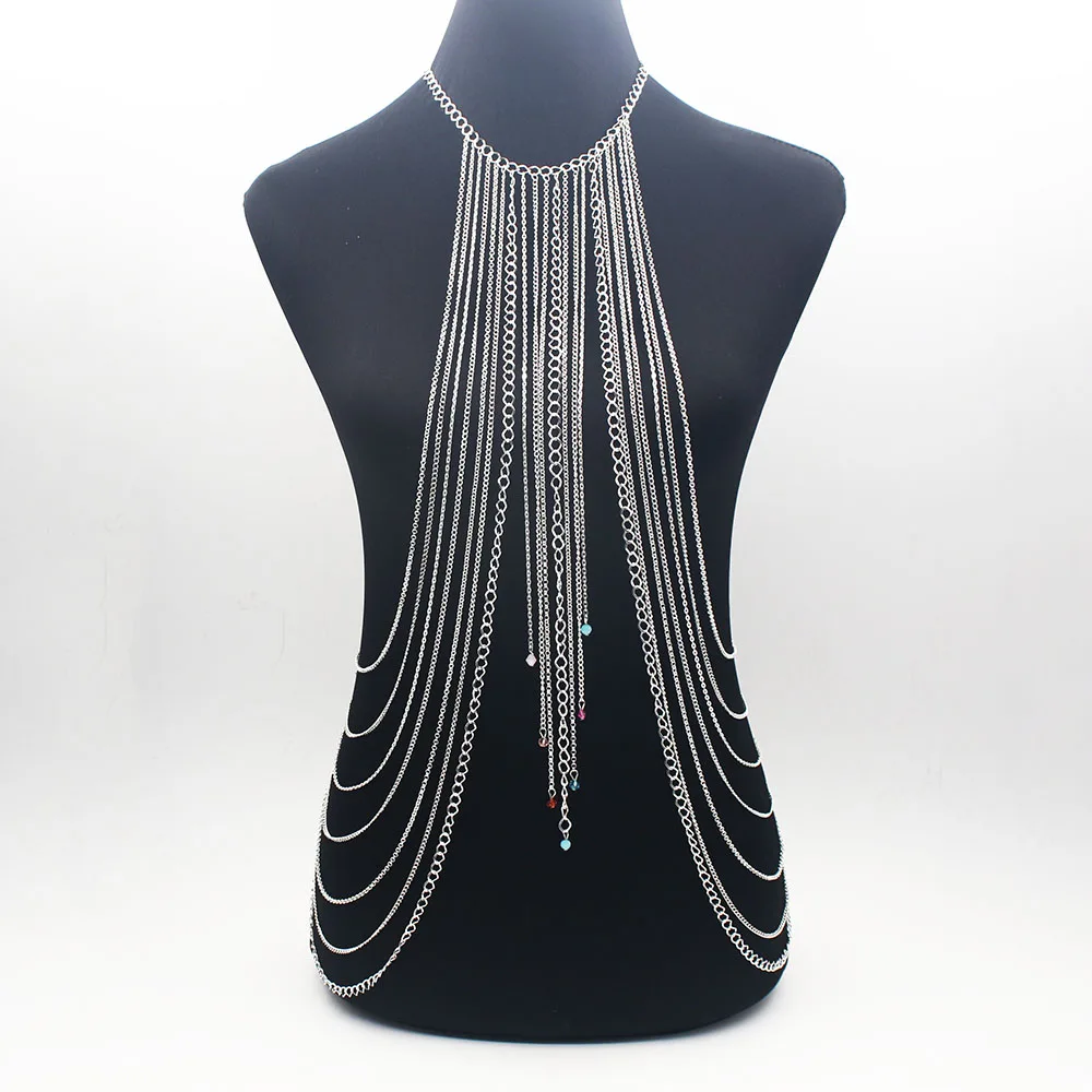 2 Colors Full Metal Crystal Pendant Necklace Body Chain Shoulder Gold JEWELRY Bikini Harness Dress BY123 | Украшения и аксессуары