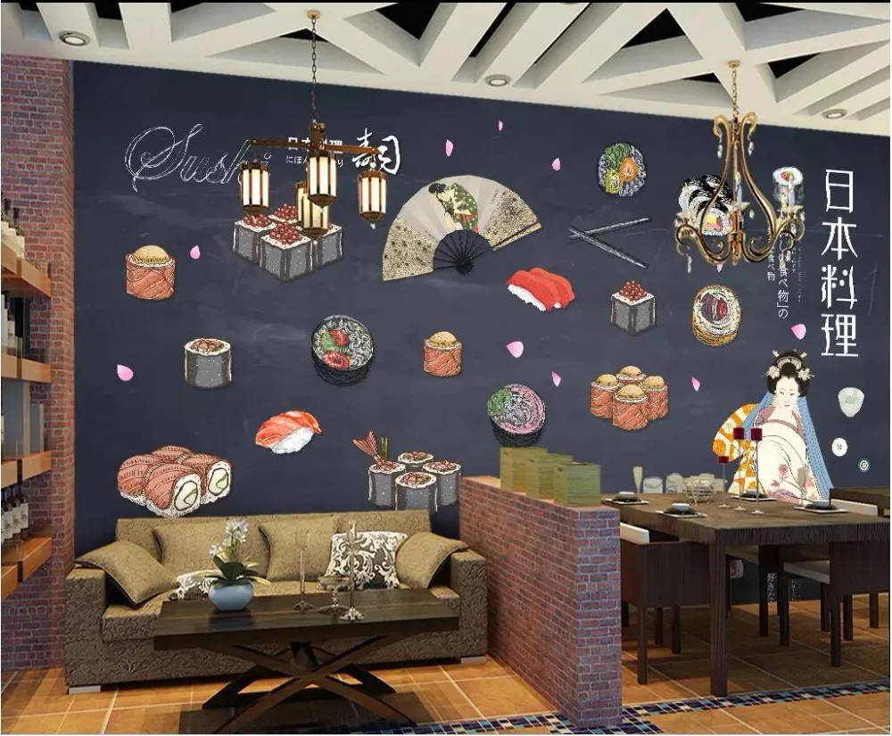 3d настенная бумага для гостиной Японская еда суши ресторан ручная роспись