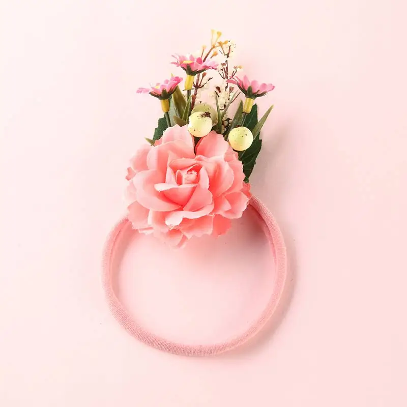 Pink B Распродажа, Милая Детская повязка на голову, большой искусственный цветок, нейлоновые повязки для волос для детей, Искусственные Цветочные эластичные повязки на голову, головные уборы - Цвет: Pink B