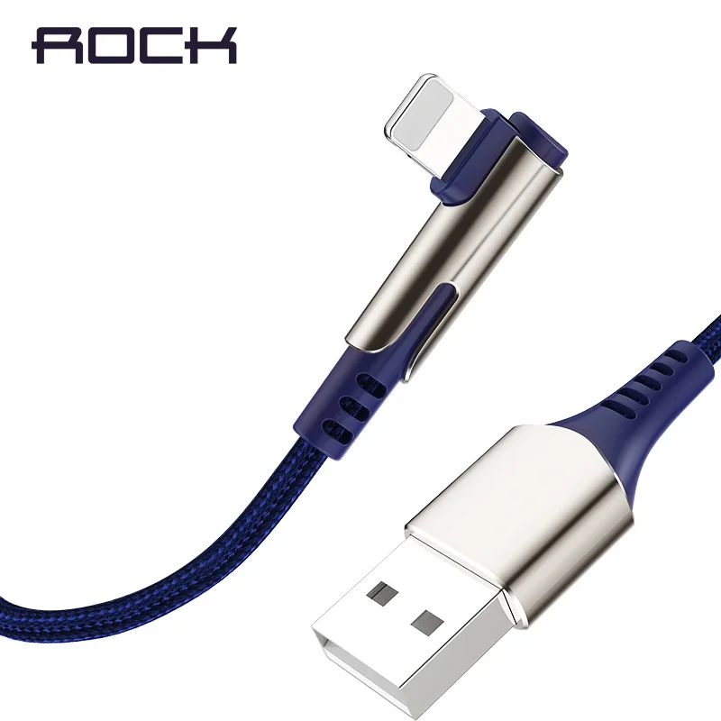 ROCK USB кабель для Apple 2.4A быстрой зарядки цинковый сплав 90 градусов iPhone 8 7 6 5 X XS Max XR iPad