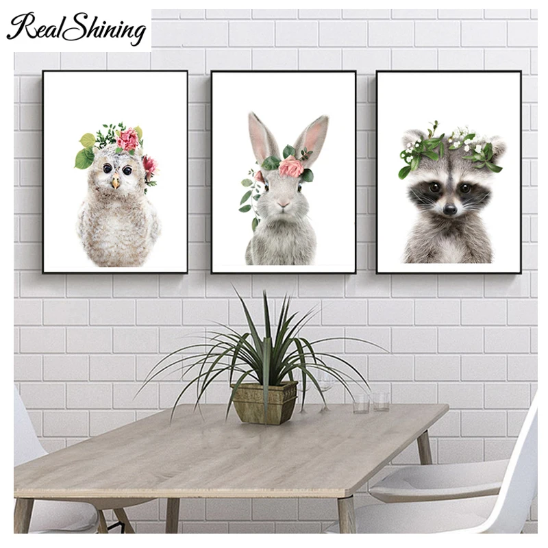 

Full Square/Round Drill 5D DIY Diamond Painting 3 pcs white owl,red panda,rabbit,Embroidery Cross Stitch 5D kitchen Decor FS6075