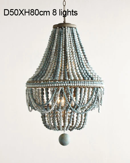 D50XH80cm 8 lights Деревянная люстра, Современная/белая/бисерная люстра, лампы для гостиной/спальни/столовой/кухни, французские подвесные светильники - Цвет абажура: D50XH80cm 8 lights