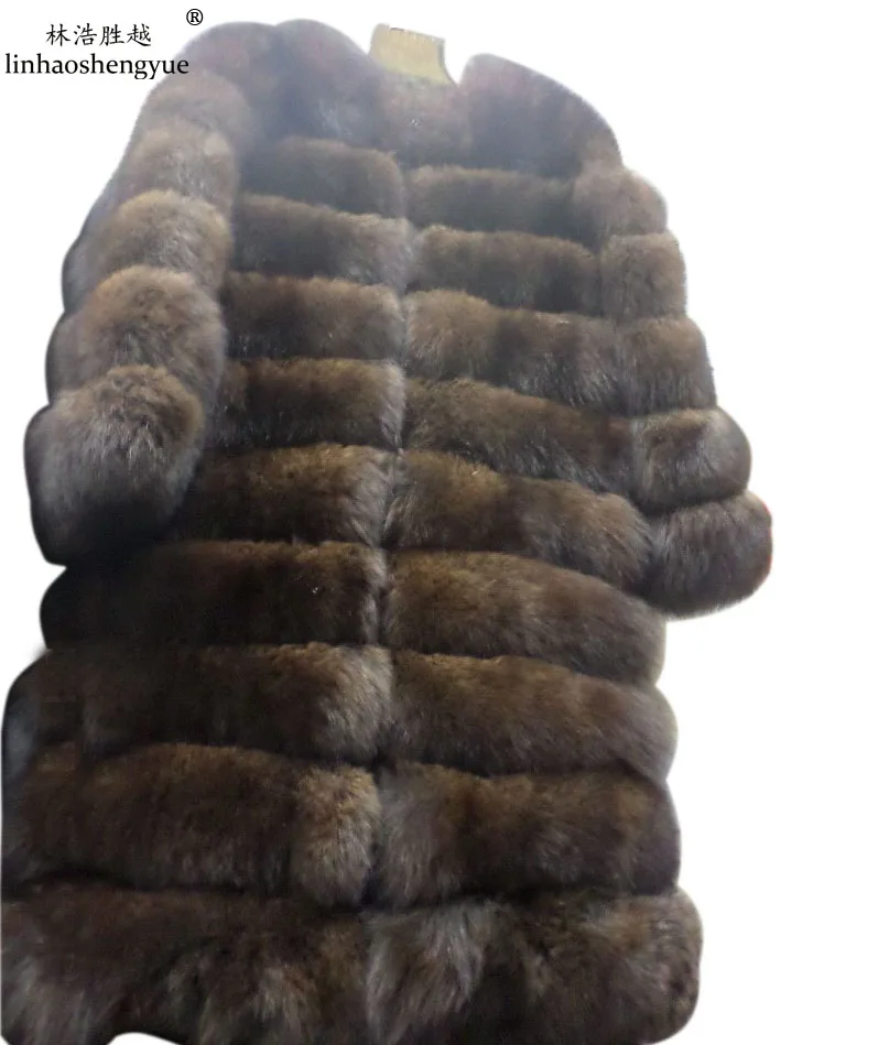 

Linhaoshengyue 100cm Genuine Natural Fox Fur Coats Imitation Mink with Sleeve