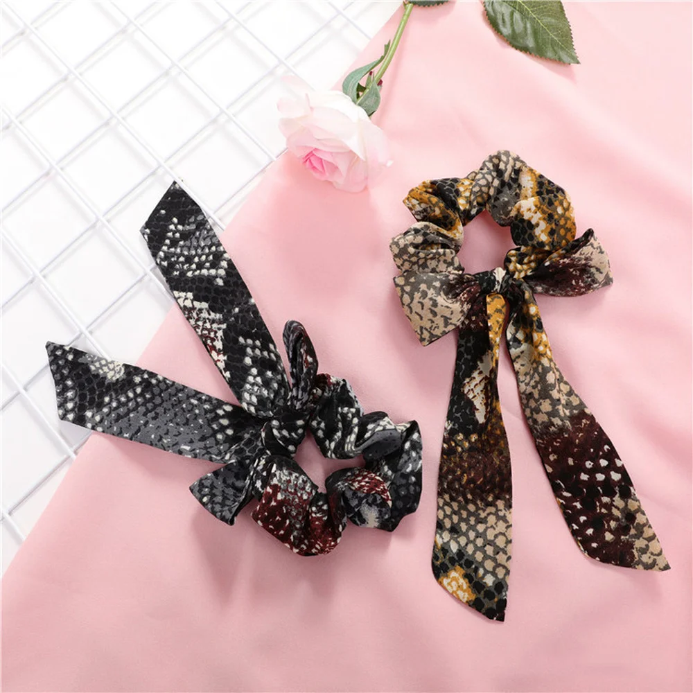 Новые модные длинные эластичные резинки для волос с леопардовым принтом