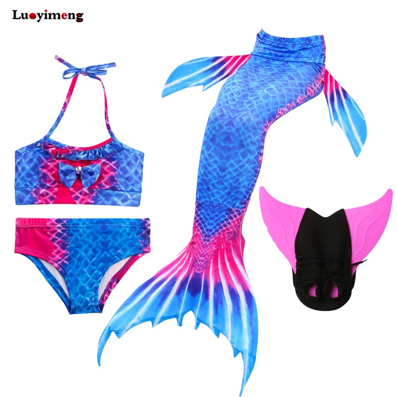 4pcs/set Girls Mermaid Tails Dress Swimwear Cosplay Princess Tail Costumes Bathsuits Suit Swimmable Kids Swimsuit With Monofin |