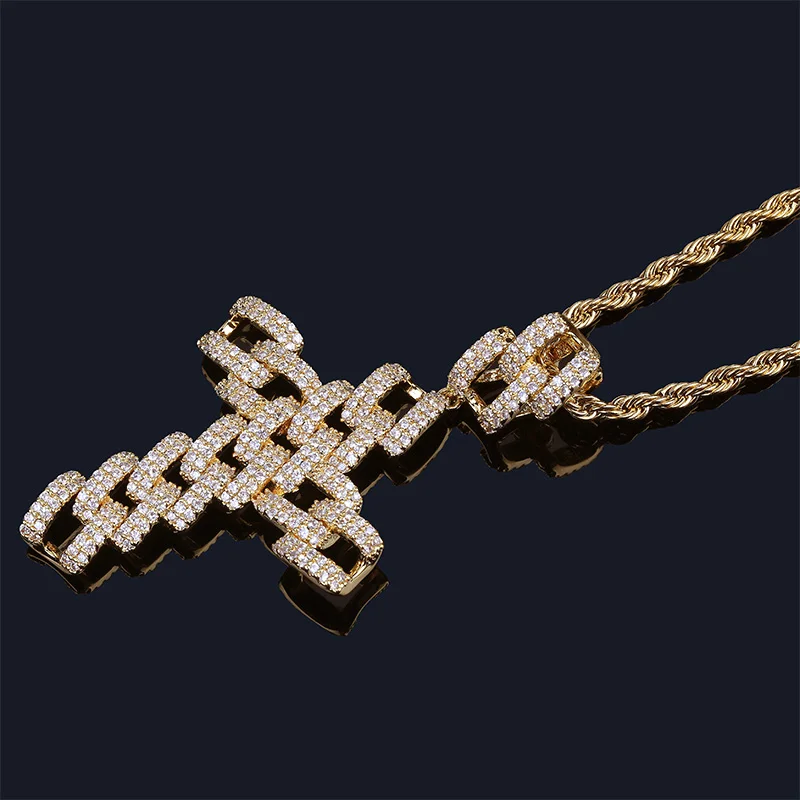 Iced Out Снаряженная кубинская кулон в виде креста на цепочке ожерелье Мужская/Женская микро Pave CZ Шарм Персонализированная цепочка хип-хоп ювелирные изделия для подарков