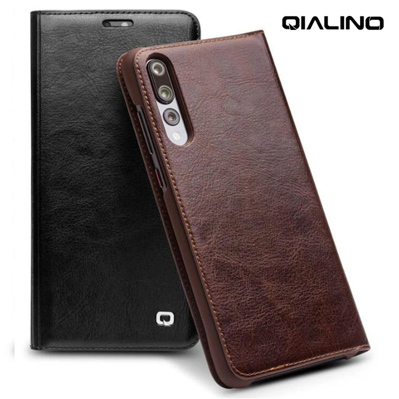 QIALINO Phone Case Cover for Huawei P20 Pro P20Pro Ultra Slim Vintage Genuine Leather Wallet Card Slots Bag Flip Folio Cases