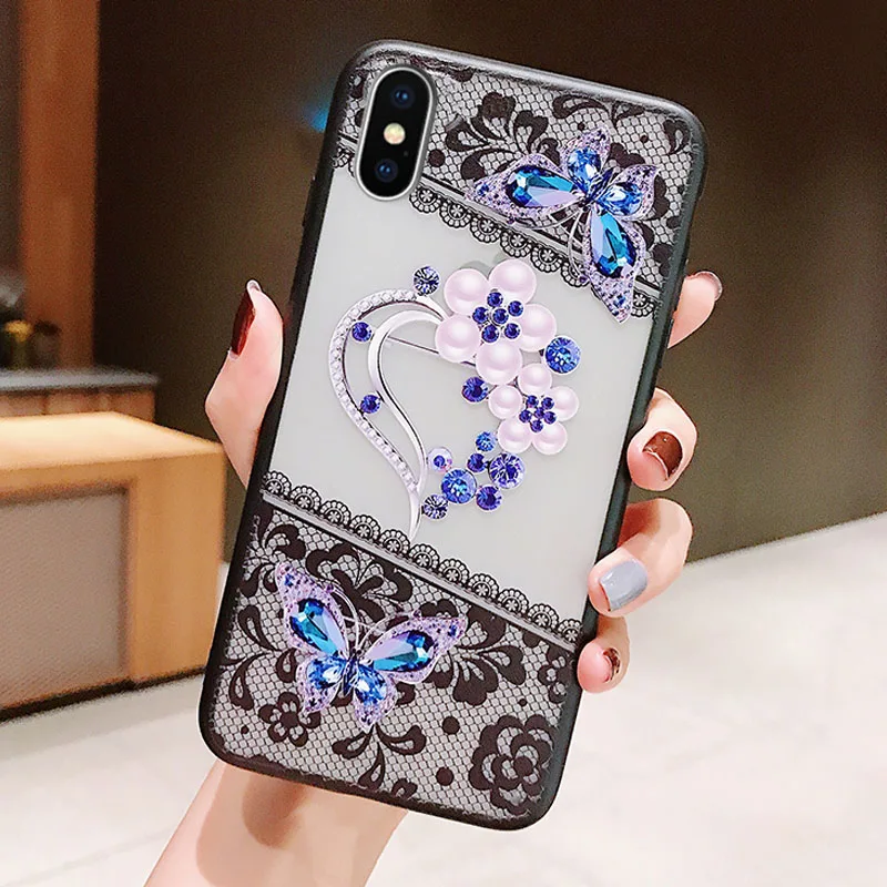 Rheinruby роскошный 3D рельефный кружевной Цветочный чехол для iPhone X XS XR Max Чехлы 6 S 7 8 Plus