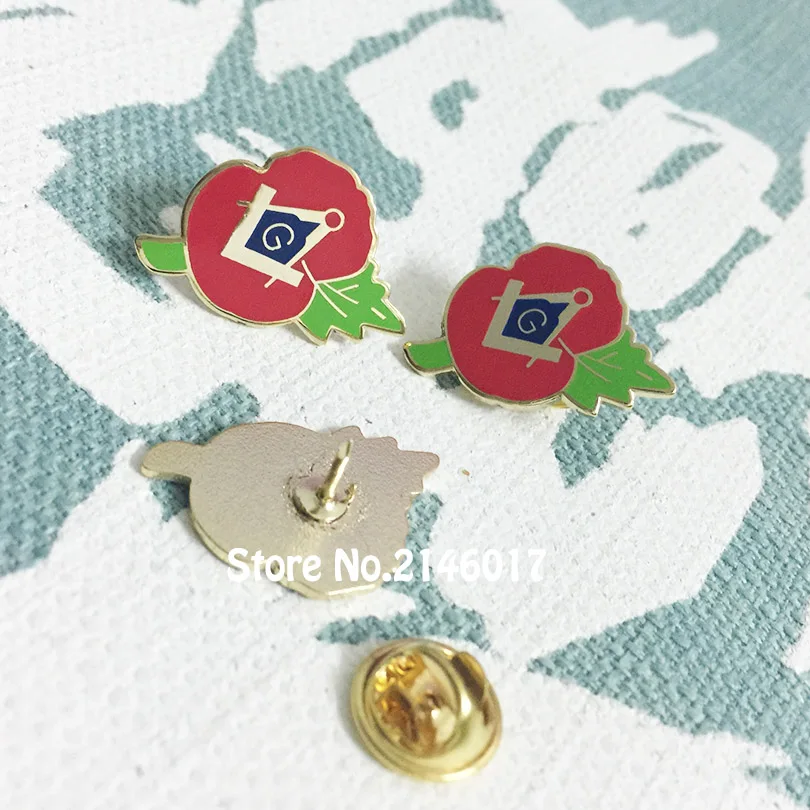10pcs Square and Compass With G Flower Pins Badge Freemason Masonic Red Crested Hard Enamel Brooches Masonry Lapel Pin | Дом и сад