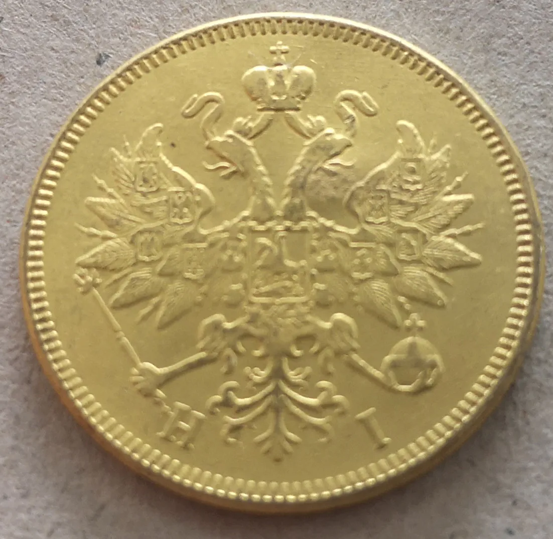 1872 Российская империя 5 рублей-Aleksandr II/III копия 24K позолоченная монета | Дом и сад