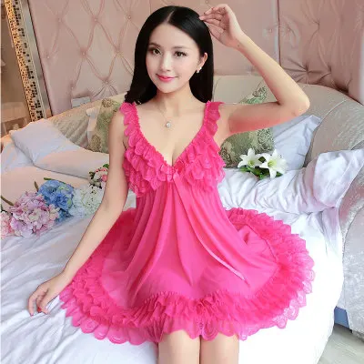 rose red 2 Горячее предложение, сексуальный кружевной халат с оборками, женский домашний халат с открытой спиной, ночная рубашка, ночное белье на бретелях, ночная рубашка - Цвет: rose red 2