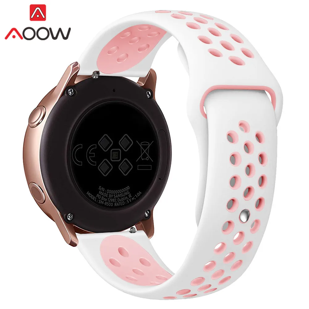 White Pink 20 мм силиконовый спортивный ремешок для samsung Galaxy Watch Active 42 мм gear S2 Amazfit bip Мягкий ТПУ дышащий браслет ремешок - Цвет ремешка: White Pink