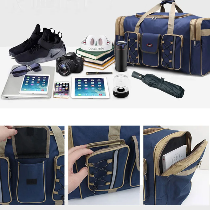 Thick Canvas Casual Duffle Bag Waterproof Mens Travel Bags Long Strap Anti-scratch Multi-pocket Large Capacity Handbags L468