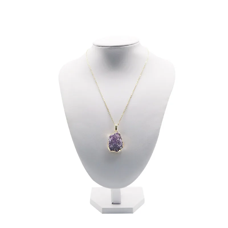 1pc necklace Натуральный кулон аметисты сырой рок минеральный фиолетовый кластер Кристалл Рейки Исцеление драгоценные камни камень колье с подвеской из кварца для женщин - Окраска металла: 1pc necklace