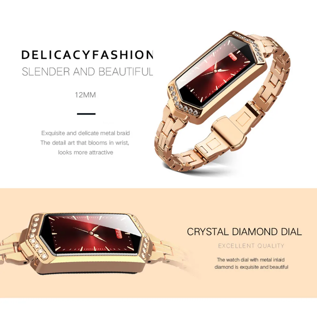 

Women Bluetooth IP67 Waterproof Heart Rate Blood Pressure Smart Rhinestones Fitness Wristwatch Remote Camera Control