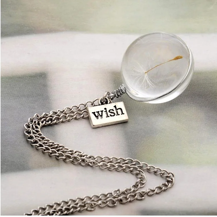 2018 стеклянный шар натуральный Одуванчик кулон ожерелье ручной желание