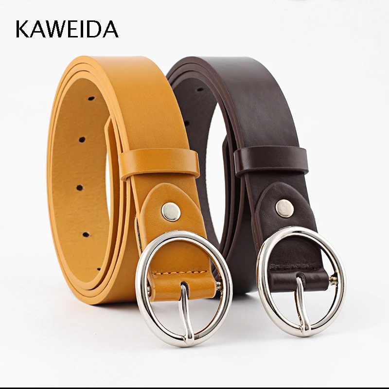 

KAWEIDA Trending 2018 Female Thin Solid PU Leather Circle Pin Buckle Belts Ladies Casual Waist Belt for Women's Jeans Waistband