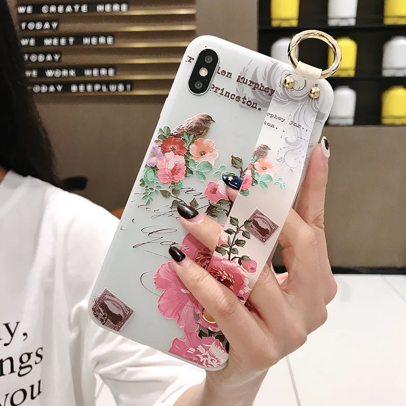 3D с тиснением и изображением цветка чехол для телефона для samsung Galaxy S9 S8 S10 Plus Note 8 9 S10e A750 A40 A60 M20 ремешок поддержки Мягкий ТПУ чехол