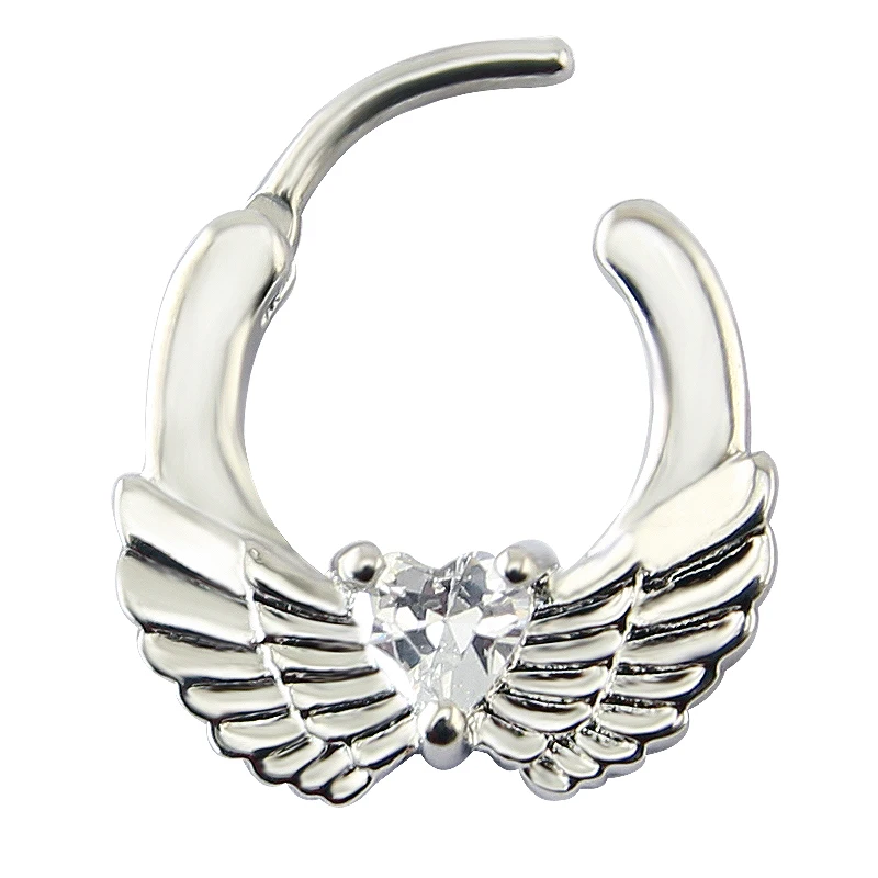 Septum Piercing Real Angle Wing With Heart Shape Zircon Indian Nose Stainless Steel Body Jewelry Nickel Free Rings | Украшения и