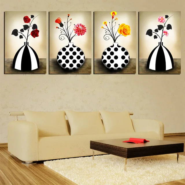 4 панели абстрактные настенные картины винтажная ваза декор живопись красный