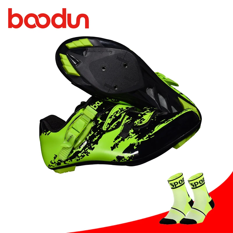 Кроссовки BOODUN велосипедные унисекс зеленые дышащие самозакрывающиеся для езды