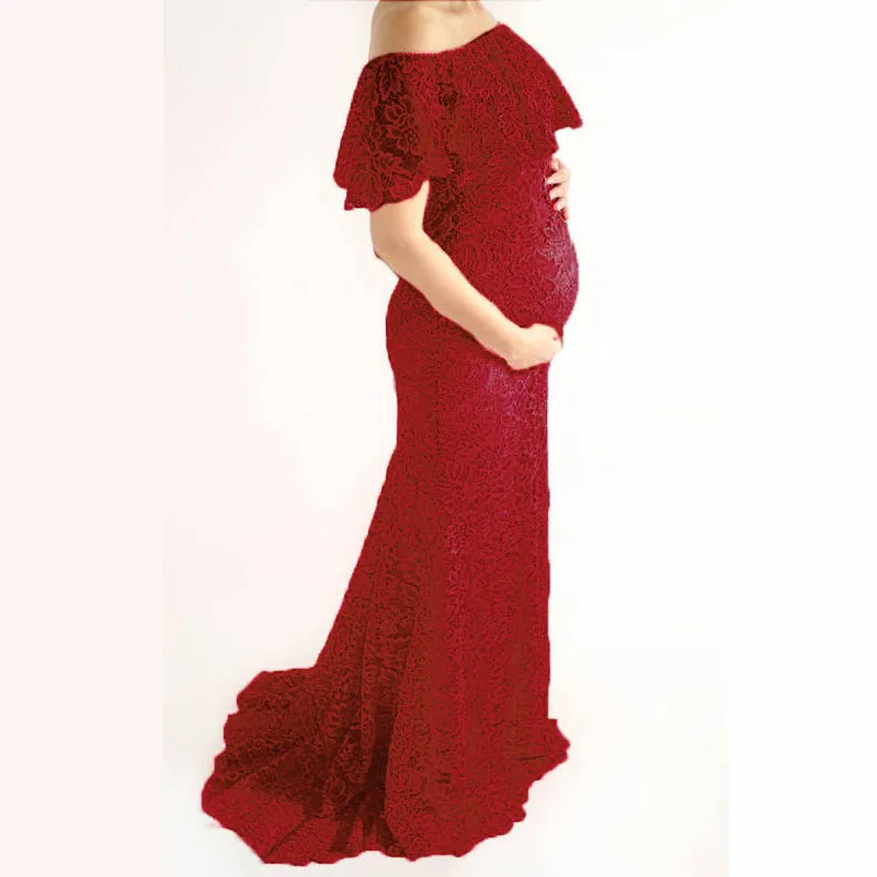 Maternity Photography Props Clothes For Pregnant Women Lace Shoulderless Tailed Dress Photo Shoot Pregnancy | Мать и ребенок