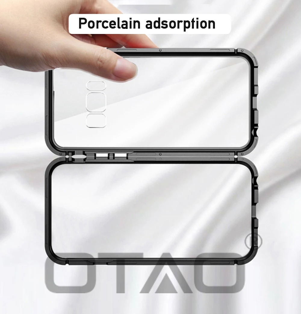 Магнитный металлический чехол OTAO 360 для samsung Galaxy S9, S8, S10 Plus, S7 Edge, A5, закаленное стекло, задняя крышка на магните, Note 9, 8, чехол s Coque