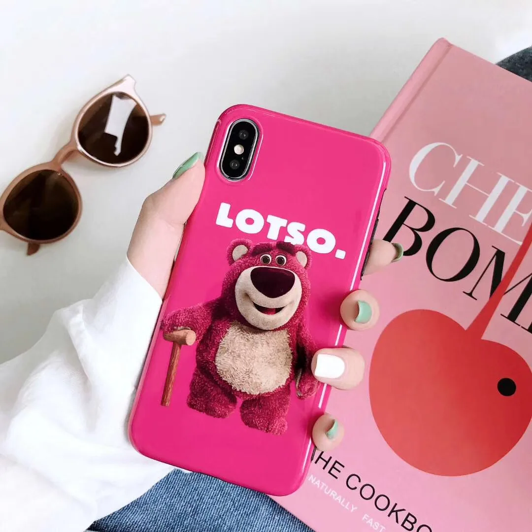 Lotso Toy Story Cute Cartoon Strawberry bear case for Apple iphone X XS Max Xr 8 7 6 6s Plus Glossy silicone doll Cover |