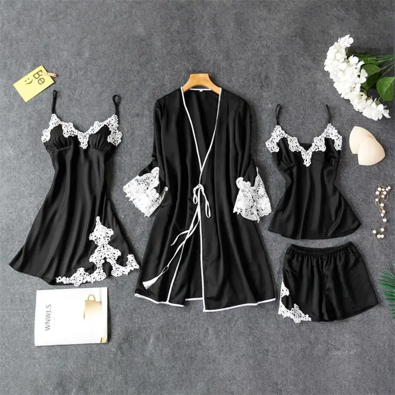 Style 5 4 шт. женские пикантный Шелковый Атласный пижамный комплект Женский Пижама с кружевами комплект, одежда для сна, одежда для дома, одежда для сна, для Для женщин - Цвет: Style 5