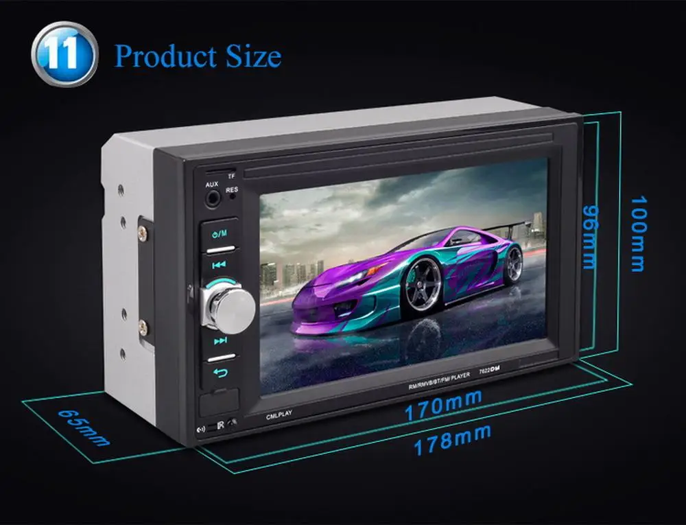 Автомагнитола 2 din стерео MP5 плеер Bluetooth MP3 MP4 FM Aux на 9 языках mirrori link сенсорный экран