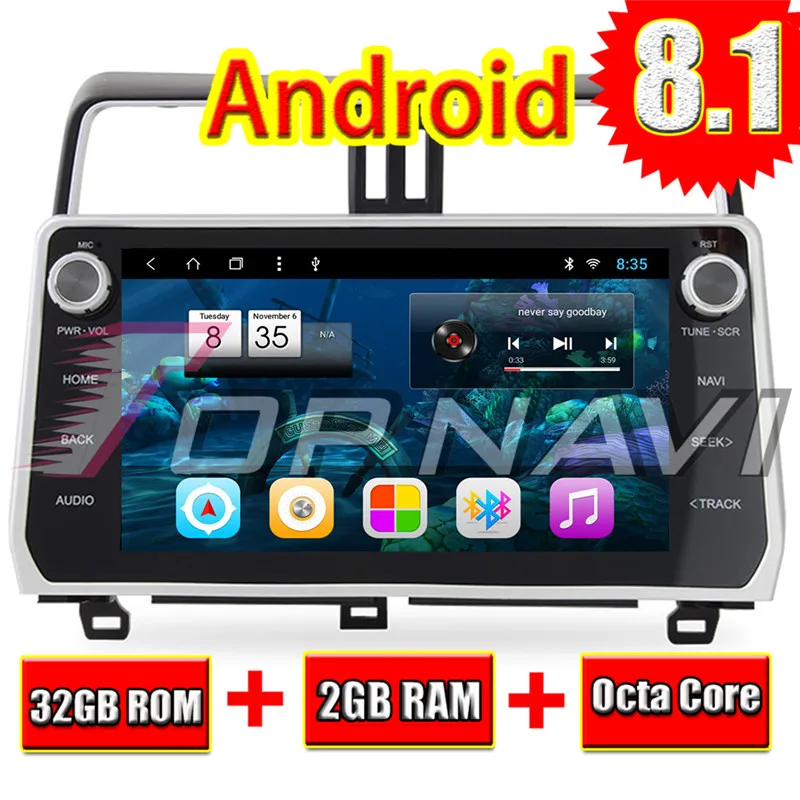Автомобильный 2 dIN GPS навигационный плеер для Toyota Prado 2017 2018 Android 8 1 2G 32G авто