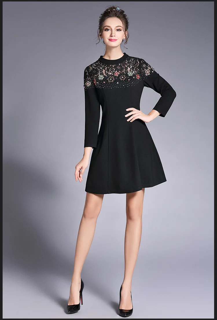 2017 весеннее женское элегантное ажурное кружевное платье трапециевидной формы с