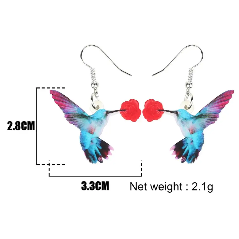 Серьги-подвески Bonsny из акрила с цветами птица колибри |