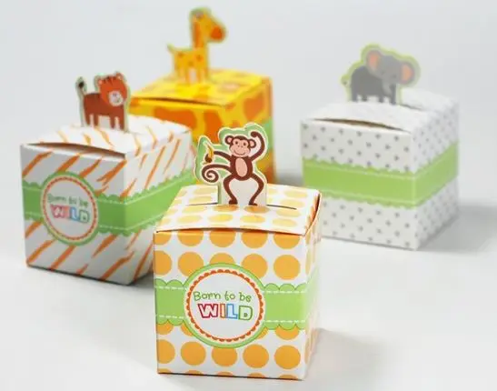 Free shipping 50pcs/lot Giraffe/elephant/monkey/tiger animals Candy Box Baby Shower favors Birthday Party Boxes wedding box | Дом и сад