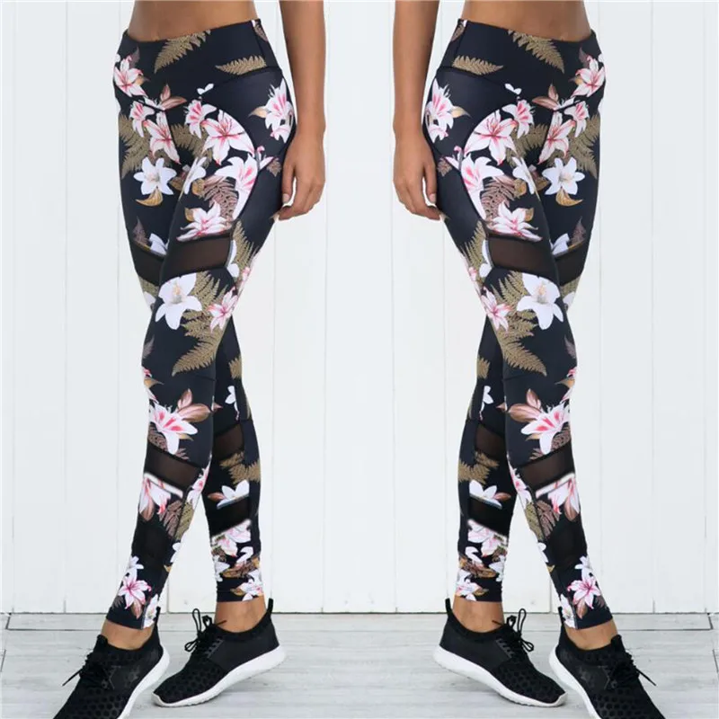 NORMOV-traje con estampado de flores para mujer, Top corto de empalme, conjunto de dos piezas de entrenamiento para Fitness, conjunto de cintura alta ajustado con agujeros