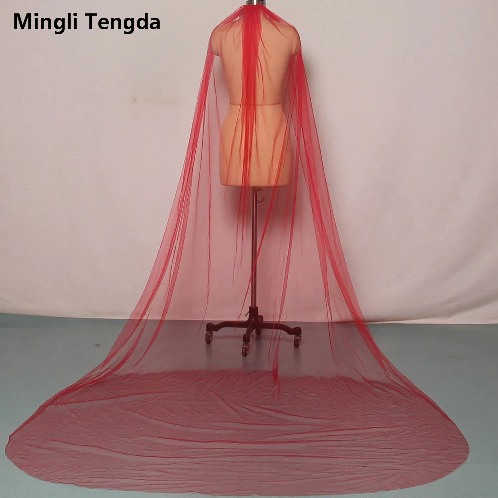 Красная фата катетер Mingli Tengda однослойная черная свадебная вуаль с гребнем длиной