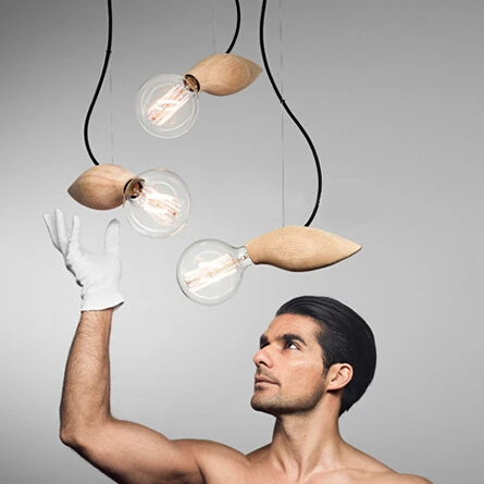 Винтажный подвесной светильник в стиле лофт деревянный виде пчелы из природного