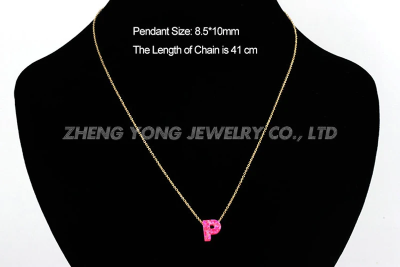 Горячая продажа OP55 розовый опал буквы P кулон ожерелье золотой цвет цепочка для