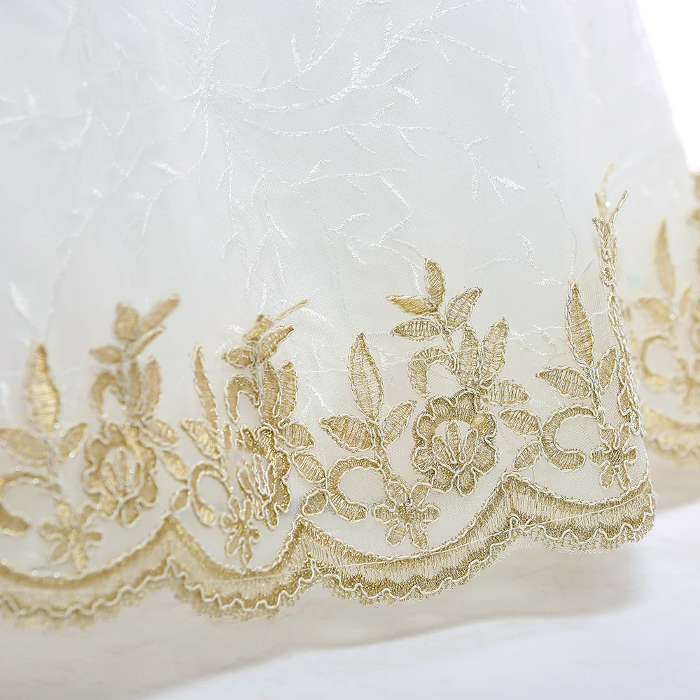 Retail Gold Elegant Lace Short Sleeves Princess Wedding Party Long Dress Appliques Girls Evening Gown LP-208 | Детская одежда и