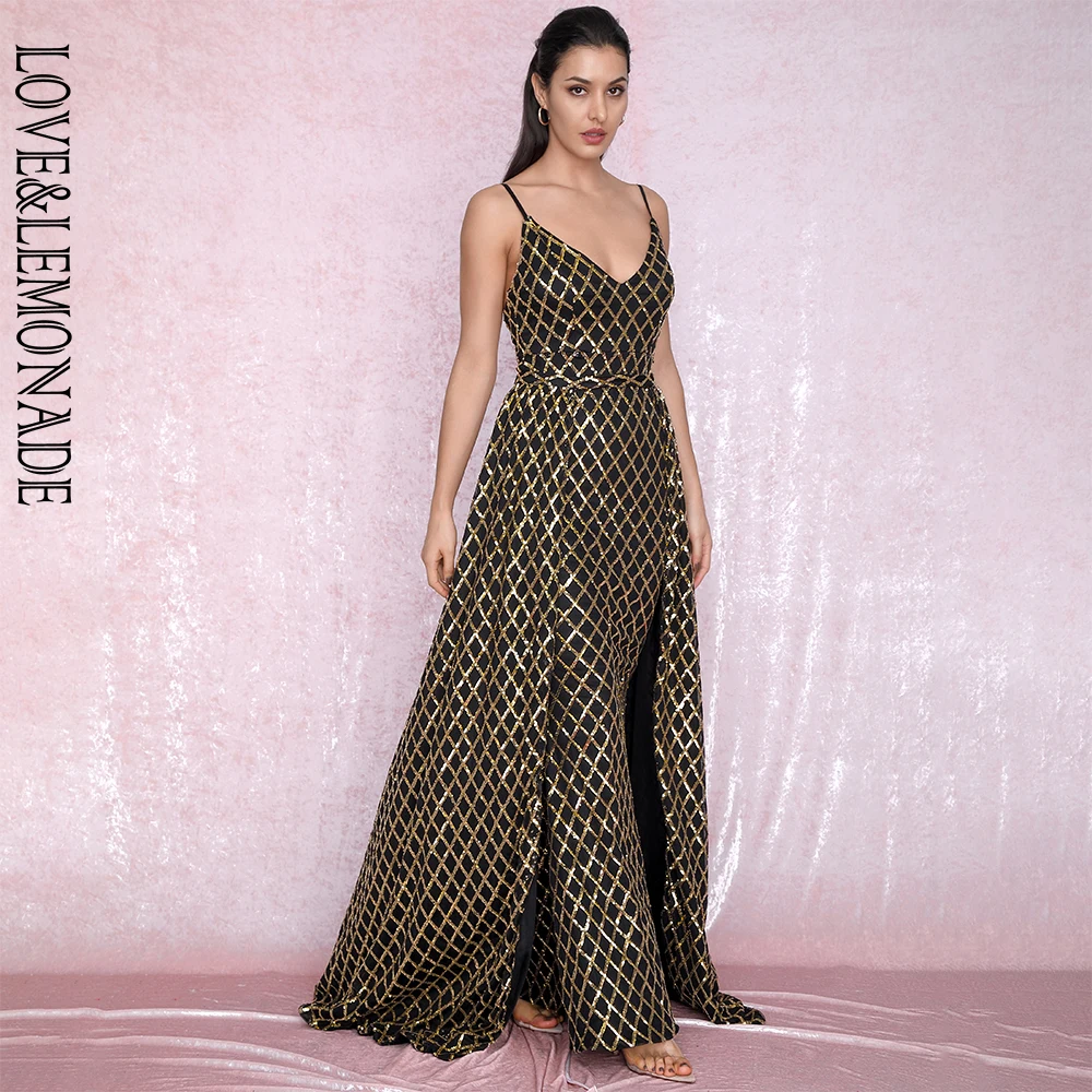 Женское платье в клетку LOVE & LEMONADE облегающее макси из двух частей с V образным