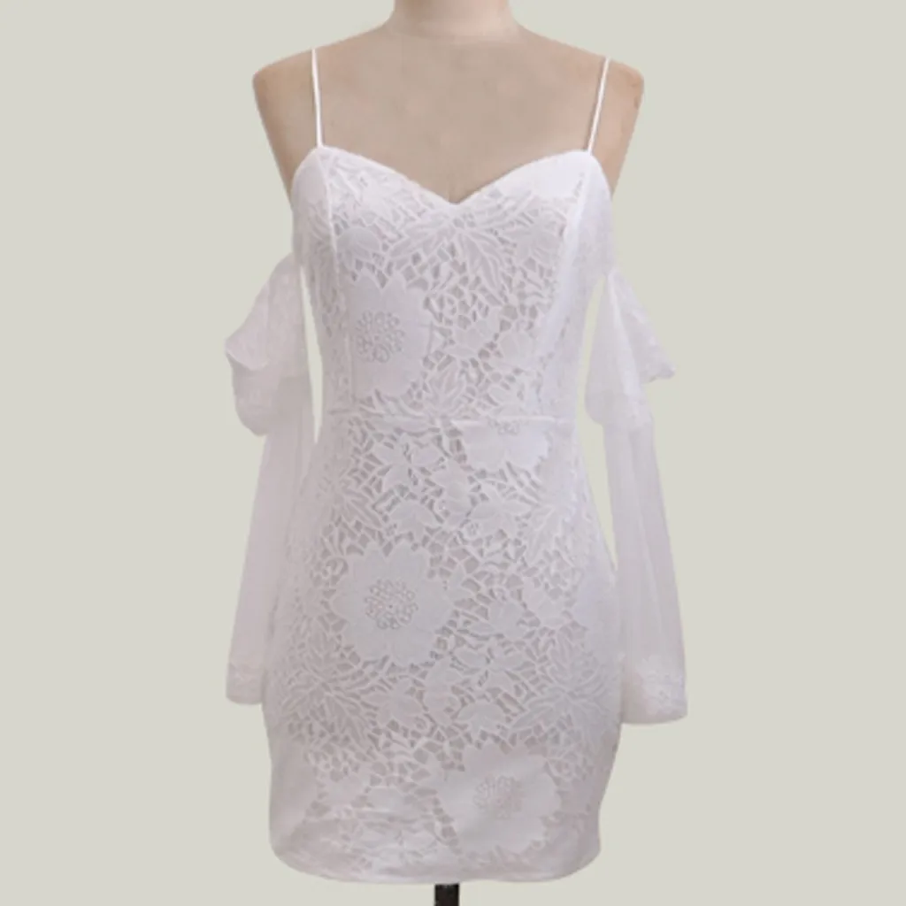 Женское сексуальное Летнее белое платье с открытыми плечами кружевное V образным