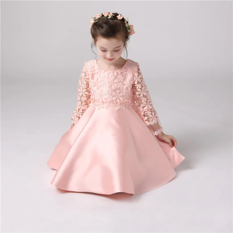 Girls Elegant Wedding Pink Dress Lace Trimmed Embroidered Western Children Holiday Party Princess Clothes Wholesale | Детская одежда и