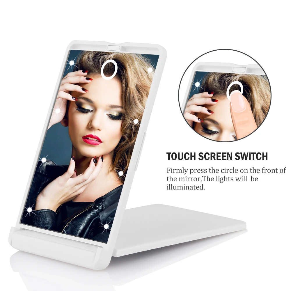 8 светодиодов Зеркала для макияжа вращающийся Сенсорный экран 3x увеличение мини