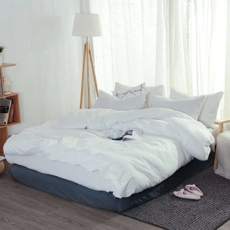Washed Cotton Bedding Set Solid Duvet Cover Soft Grey Bedclothes Japanese Style Home Bed Super King Size Linens | Дом и сад