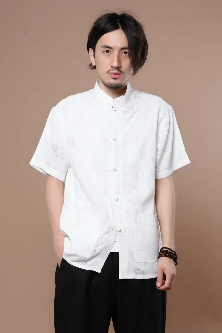

Short Sleeve Top for Men Traditional Chinese Clothes Tang Top Kung Fu Tai Chi Uniform Blouse Coat for Men